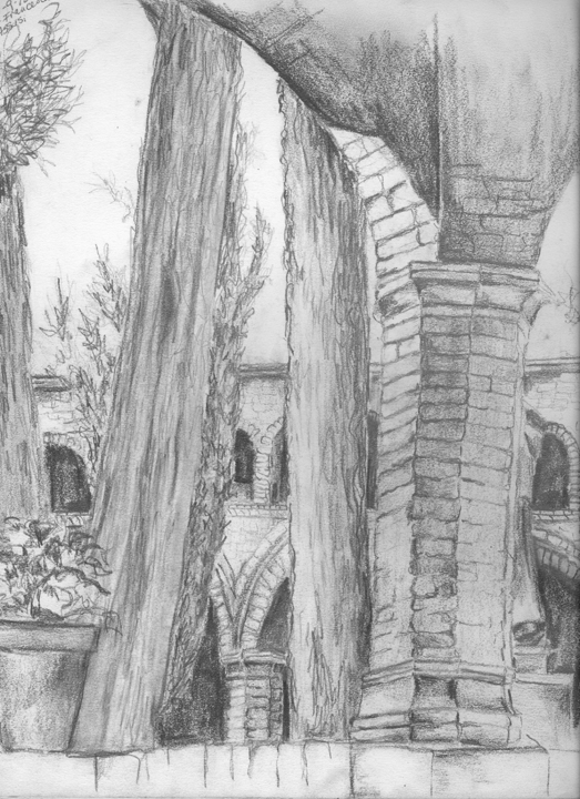 Sketch of St. Francesca Courtyard - Assisi, Italy