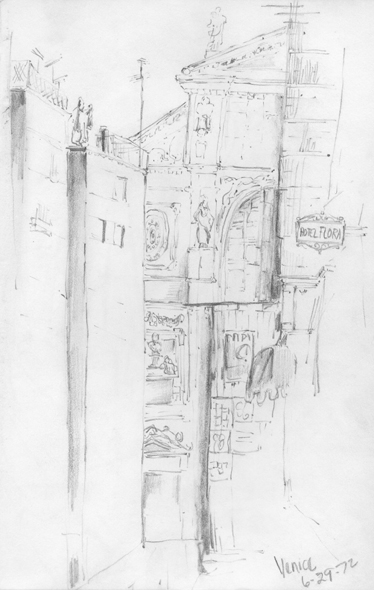 Sketch of the View Down Narrow Canal - Florence, Italy